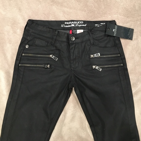 PARASUCO black skinny sheen Moto  jeans - Picture 2 of 7